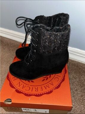 Black Lace Up Wedge Boots size 6